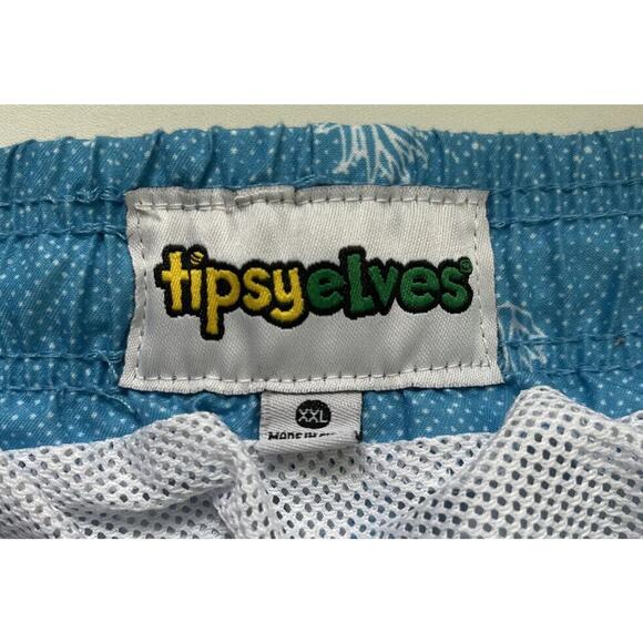 Tipsy Elves Men's Blue Llama Lined Drawstring Pockets Swim Trunks Size XL - Picture 2 of 8